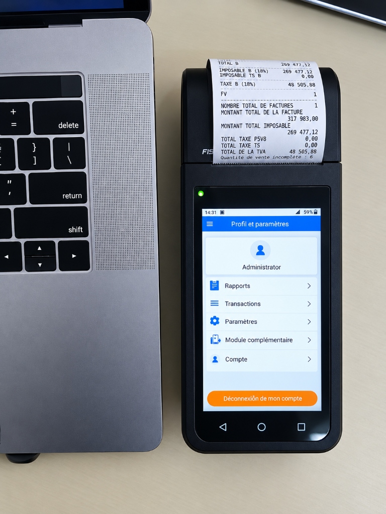 Terminal physique de facturation certifiée SECeF avec ticket de caisse réel DGI